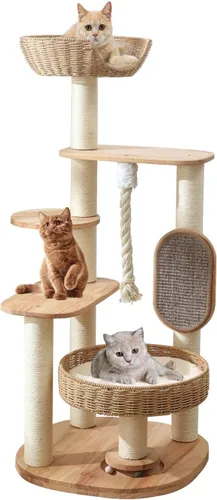 Miniatura 10 de Árbol de madera para gatos grandes, torre alta para gatos con poste rascador para gatos de interior, condominio para gatos de varios niveles