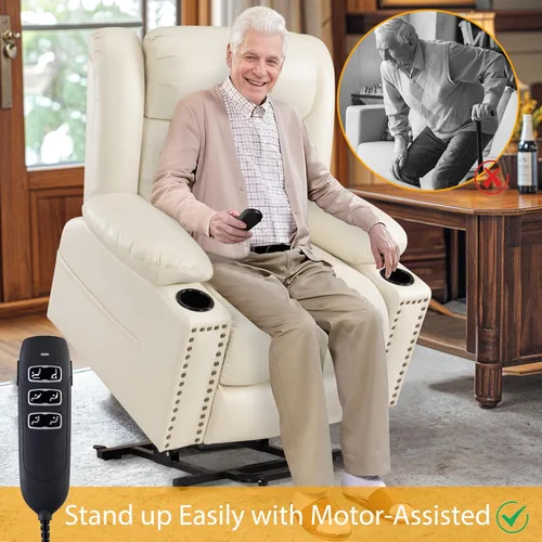 Miniatura 5 de Silla reclinable de elevación de gran potencia de triple motor para personas mayores con calor y masaje, sillas de elevación reclinables