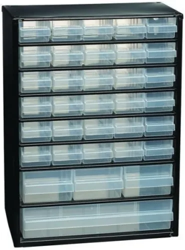 Miniatura 8 de Raaco Gabinete de almacenamiento de acero, compacto de 30 cajones, cajón de plástico de polipropileno transparente, organizador de piezas pequeñas