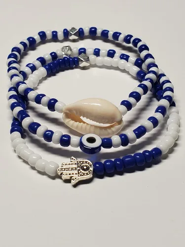 Miniatura 56 de 3 pcs Ilde Cowrie seashell Evil Eye Hamsa Hand Orisha Santeria Pulseras Bracelet Set