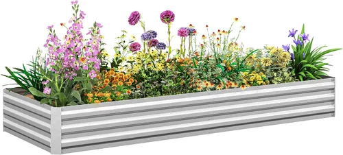 Miniatura 23 de Outsunny Cama de Jardín Elevada con 3 Jardineras, Soporte de Plantas de Madera con Orificios de Drenaje, para Verduras, Hierbas y Flores, Gris