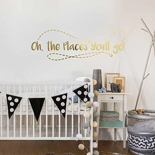 Oh The Places You'll Go - Calcomanía de pared con cita de "Kiss Cut Dr. Suess" (dorado)