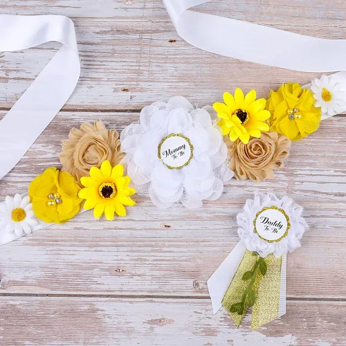 Miniatura 27 de Faja de maternidad para baby shower, juego de pines de ramillete para mamá para ser papá para ser padre (girasol amarillo)