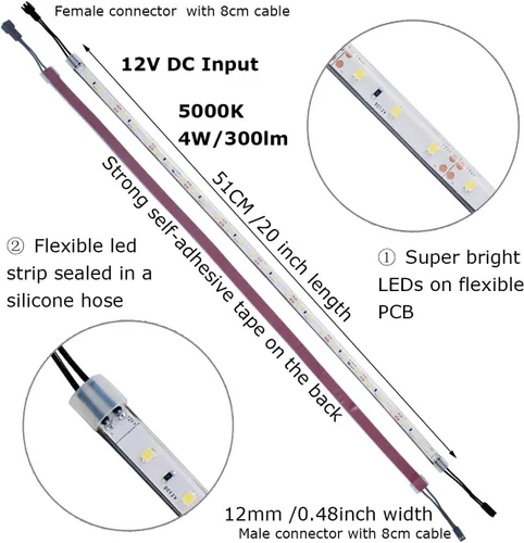 Miniatura 3 de Litever Kit de iluminación LED para debajo del mostrador, 4 tiras LED flexibles de 20 pulgadas, 16 W, 1200 lúmenes, luz blanca diurna 5000 K.