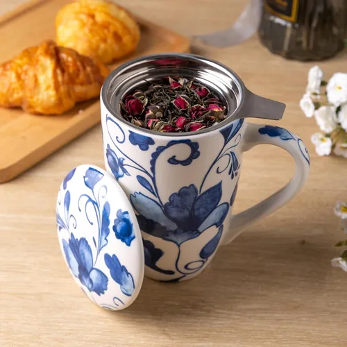 Miniatura 3 de GBHOME Taza de té con infusor y tapa, taza grande de cerámica de hoja suelta de 18 onzas, apta para microondas, apta para lavavajillas, perfecta