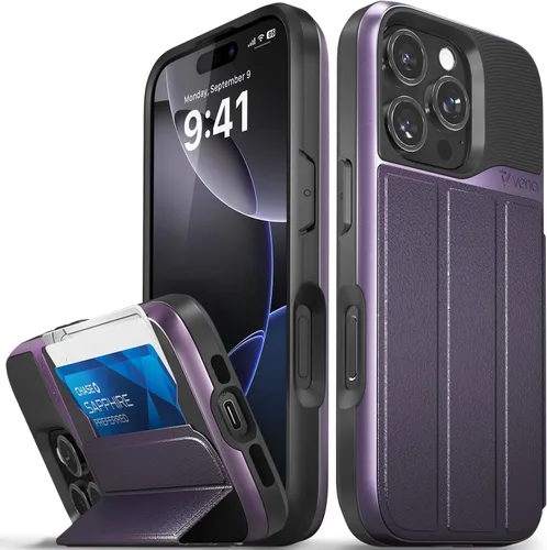Miniatura 47 de VENA vCommute Funda tipo cartera compatible con Apple iPhone 14 (15.5 cm), funda de cuero con tapa plegable, tarjetero con función de soporte