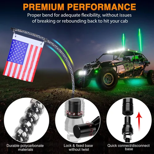 Miniatura 9 de Nilight 2 luces LED RGB en espiral de 3 pies con luz RGB de persecución/baile RF, control remoto de antena iluminada para Can-am ATV UTV RZR Polaris