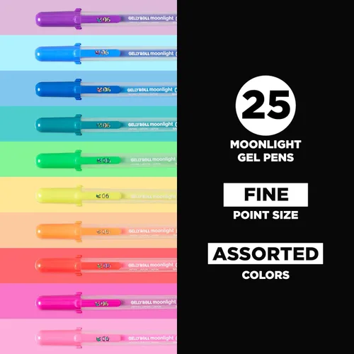 Miniatura 2 de SAKURA Gelly Roll Moonlight 25 Pack, 06 Punta fina, Bolígrafos de tinta de gel opacos brillantes, tinta cremosa y suave, escribe sobre papel oscuro