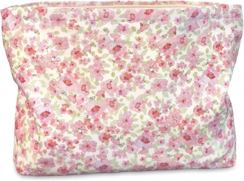 Miniatura 55 de STARDW Bolsa de maquillaje estética floral para mujeres y niñas, bolsa de aseo de viaje con cremallera de gran capacidad, bolsa organizadora