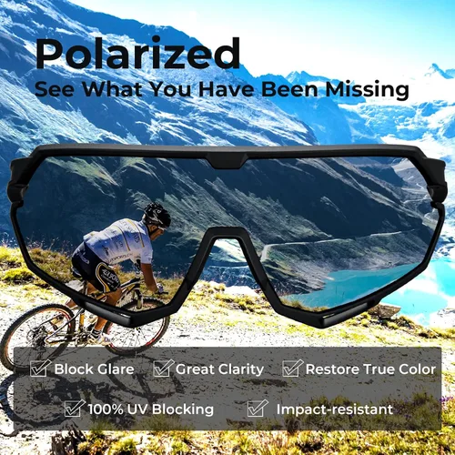 Miniatura 3 de CARFIA Gafas de sol polarizadas de ciclismo para hombre - 3 lentes intercambiables UV400/a prueba de golpes/HD Vision CA5390