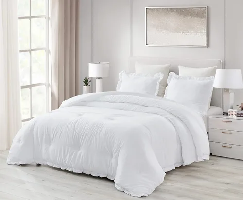 Miniatura 18 de Chezmoi Collection Nora - Juego de edredón negro tamaño King de 3 piezas, esponjoso, suave, lavado a la piedra, con volantes, ropa de cama Shabby