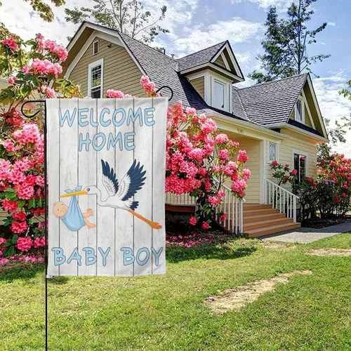 Miniatura 8 de Bandera de bienvenida para el jardín del bebé, cigüeña, baby shower, fiesta familiar, recién nacido, bandera de revelación de género, letrero