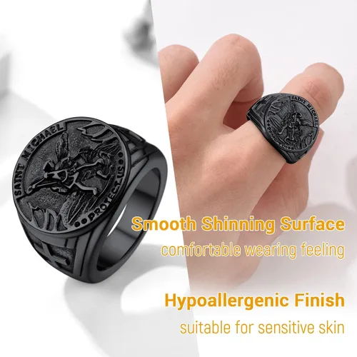 Miniatura 5 de PROSTEEL Anillo de San Miguel, anillo de San Cristóbal, el gran arcángel protector derrotando a Satanás, anillo de amuleto de acero inoxidable