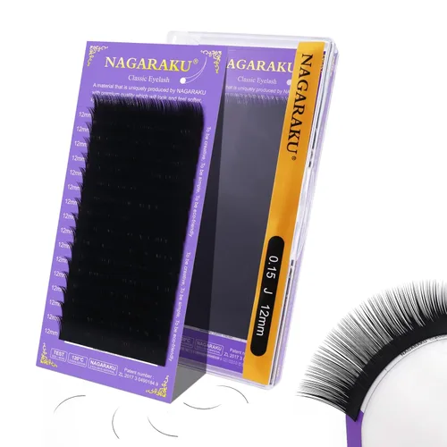 Miniatura 52 de NAGARAKU Extensiones de pestañas, pestañas individuales, 0.05mm, rizo D, 15mm, clásico, negro mate, suave, natural, profesional, 16 filas, 0.05-D
