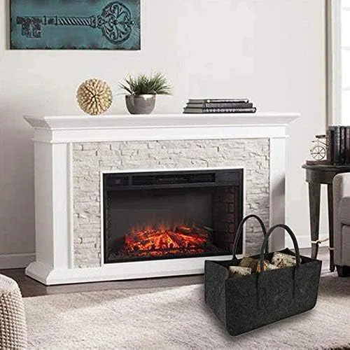 Miniatura 7 de Chimenea Fieltro De Madera Bolsa De Almacenamiento Cesta Estante Leña Bolsillo,Fieltro Plegable Leña Titular Cesta Negro