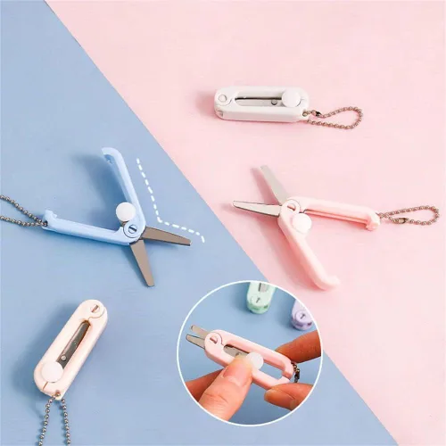 Miniatura 4 de Mini tijeras con llavero Tijeras plegables portátiles para cortar, álbumes de recortes, manualidades, costura, proyectos de bricolaje (azul)