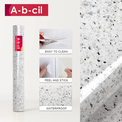 Miniatura 7 de Papel de contacto de terrazo gris y blanco de 88 x 16 pulgadas, papel adhesivo de granito para encimera de cocina, papel tapiz adhesivo