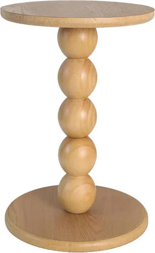 Miniatura 4 de dwellington Pequeña mesa auxiliar redonda de madera con base de pedestal de bola apilada, mesita de noche decorativa de 12.4 x 17.32 pulgadas