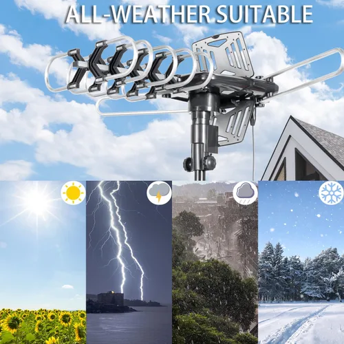Miniatura 5 de Antena de TV 2025 para exteriores para televisores inteligentes y antiguos (2 salidas), largo alcance de 200 millas con UHF/VHF, rotación motorizada