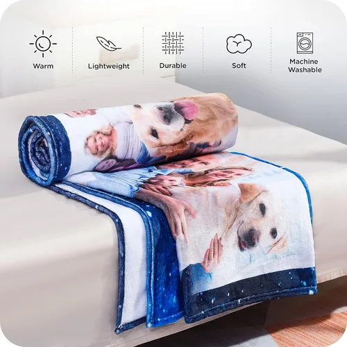 Miniatura 3 de Mantas personalizadas con fotos, manta personalizada de collage de fotos, suave, con mis propias fotos, regalos personalizados para Navidad, 2 Fotos