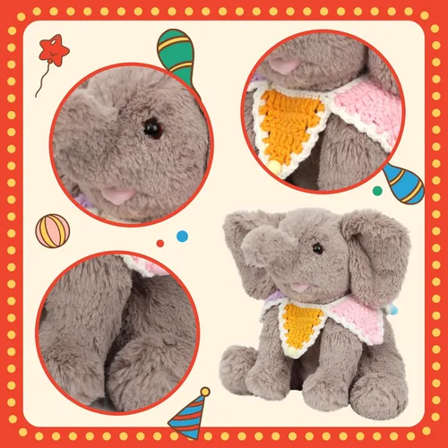 Miniatura 5 de Hopearl Adorable juguete de elefante de ternero de peluche con babero de punto colorido, elefante flexible, ultrasuave, regalo de cumpleaños