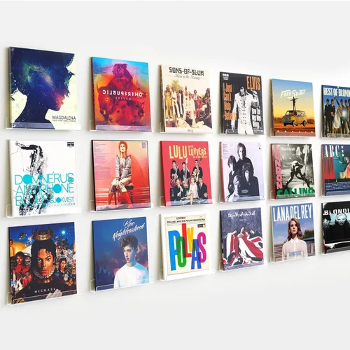 Miniatura 12 de upsimples Paquete de 8 estantes de pared para discos de vinilo, soporte de 12" para almacenamiento y exhibición de álbumes, estantes flotantes