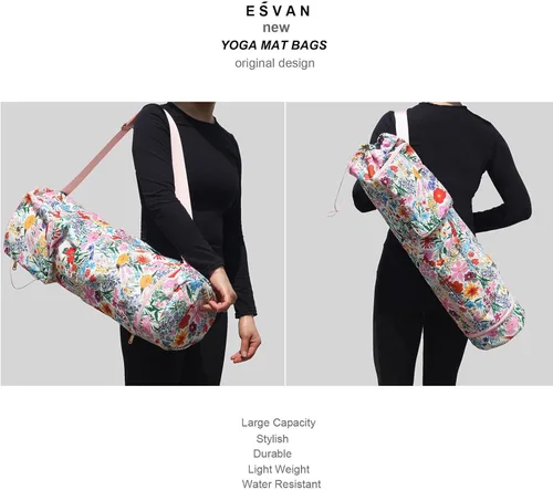 Miniatura 5 de ESVAN Bolsa para esterilla de yoga con múltiples bolsillos. Bolsa de transporte con cordón para esterilla de yoga, Pilates, ejercicio. Bolsa