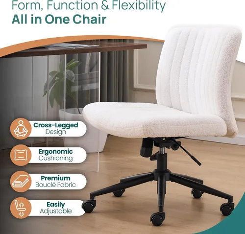 Miniatura 4 de NYPOT Silla de escritorio sin brazos con ruedas para sentarse cruzado - Silla amplia sin brazos para piernas cruzadas - Taburete ajustable de 360°