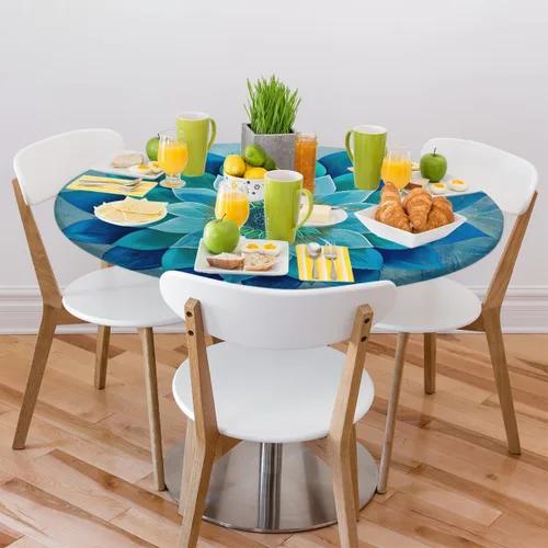 Miniatura 2 de Pardick Mantel redondo ajustable con diseño de flores color verde azulado, con diseño de mandala, con elástico, impermeable, lavable
