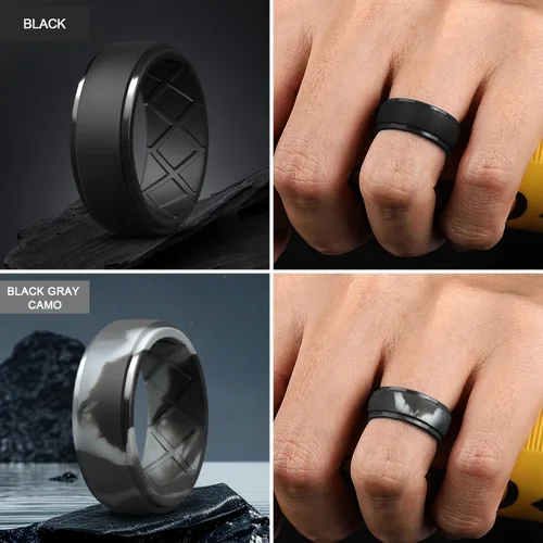 Miniatura 37 de Egnaro - Anillos de silicona para hombre, 25/64 pulgadas (10 mm) de ancho y 3/32 pulgadas (2.5 mm) de grosor, alianzas de boda de goma, paquete