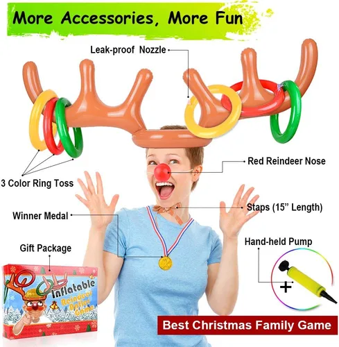 Miniatura 2 de Christmas Games for Family Party, 4 Pack Inflatable Reindeer Antler Ring Toss Game Great Christmas Games for Adults and Kids