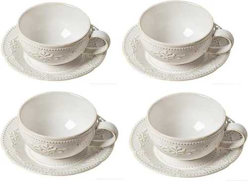 Tazas de capuchino de 6 onzas con platillos, apto para inauguración de la casa, taza de café de cerámica en relieve para Au Lait, doble shot, latte,