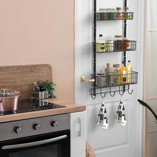 Miniatura 2 de YBING Organizador Sobre Puerta con Ganchos 3 Niveles Toallero Trasero Cestas de Metal Estantes de Almacenamiento Colgante para Dormitorio Baño Negro