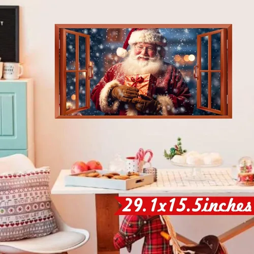 Miniatura 7 de Calcomanías de Pared de Navidad, Pegatinas de Papá Noel para Decoraciones de Pared de Navidad Interior, Calcomanías de Ventana Falsa de Navidad