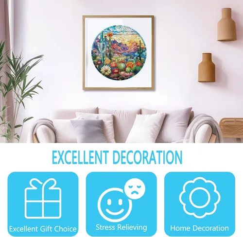Miniatura 5 de Rompecabezas de madera para adultos, rompecabezas de madera de cactus vitrales para adultos, 300 piezas, rompecabezas de madera colorida para Planta