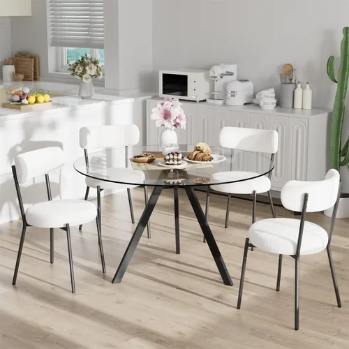 Miniatura 15 de Juego de mesa de comedor circular de vidrio de 39 pulgadas para 4, mesa de comedor redonda pequeña y 4 sillas tapizadas, moderno juego de mesa