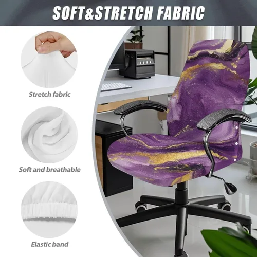 Miniatura 6 de Funda para silla de oficina de mármol morado, lavable, funda para silla de escritorio, fundas para silla de computadora para silla giratoria, silla