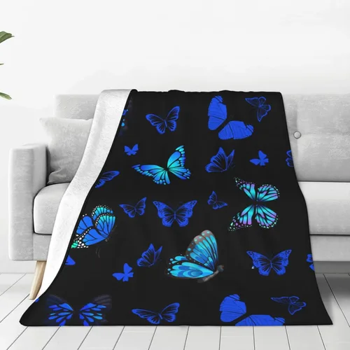 Miniatura 2 de Manta suave y cálida de mariposa azul, manta de cama ligera de franela de forro polar, regalo para niñas, niños, hombres y mujeres, silla, sofá, 50