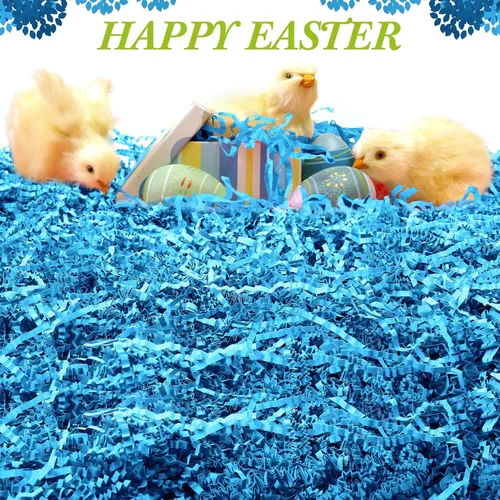 Miniatura 5 de Outus Papel de corte arrugado azul de 1 libra, papel triturado para cesta de regalo, graduación, césped, tisú, para Navidad, Pascua, boda