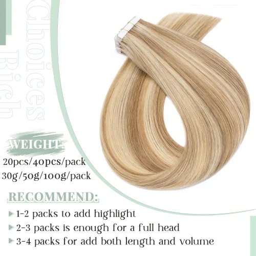 Miniatura 3 de Extensiones de cabello humano con cinta adhesiva invisible, sin costuras, doble cara, extensiones de cabello humano recto natural de Remy