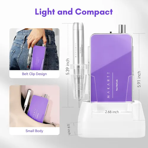 Miniatura 6 de Makartt Lima Profesional de Uñas - Lima de uñas eléctrica de 35000RPM con motor sin núcleo de 60W, lima E recargable de escritorio y portátil 2 en 1