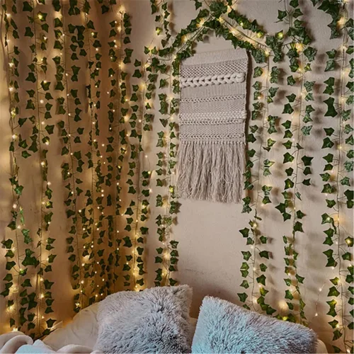 Miniatura 2 de Comtelek Guirnalda de hiedra artificial para decoración de habitación, guirnalda de hiedra artificial con 100 luces LED, plantas colgantes, hojas