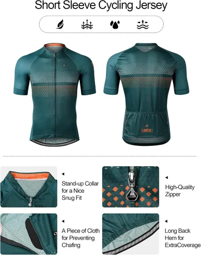 Miniatura 3 de LAMEDA Camiseta de ciclismo para hombre, transpirable, ligera, de manga corta, elástica, con cremallera completa