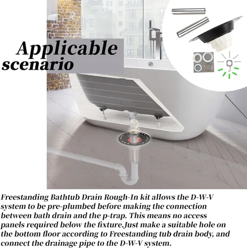 Miniatura 3 de Kit de bañera independiente con tubo de cola de acero inoxidable y adaptador de PVC compatible con todas las bañeras independientes, bañeras
