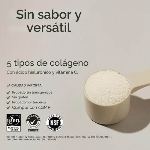 Miniatura 2 de Sports Research® Polvo de proteína de colágeno múltiple - Péptidos de colágeno de fuente alimentaria (Tipo I, II, III, V, X) con ácido hialurónico +
