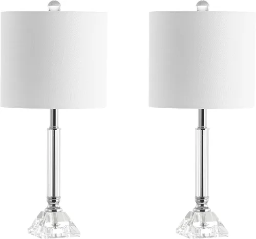 Miniatura 8 de JONATHAN Y Juego de 2 lámparas de mesa de cristal transparente de 19.5 pulgadas para dormitorio, modernas lámparas de mesita de noche cromadas