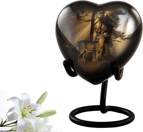 Miniatura 7 de Urnas de recuerdo de caza de venado con rayos de sol – Juego de 4 urnas mini de venado majestuoso para cenizas humanas – Urna de cremación