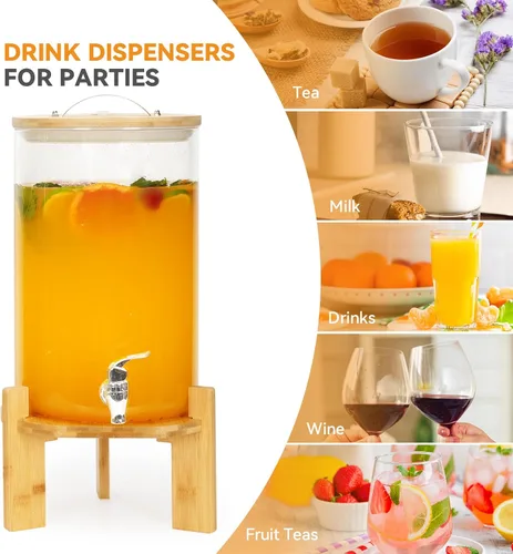 Miniatura 8 de WILLOW WEAVE - Dispensador de bebidas de vidrio de 2.1 galones con soporte, dispensador grande de bebidas para fiestas, grifo a prueba de fugas