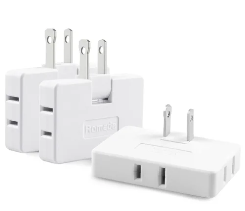 Paquete de 3 extensores de toma de corriente de pared plana de CA, adaptador de enchufe plano, adaptador de pared plegable de 3 vías, enchufe Blanco