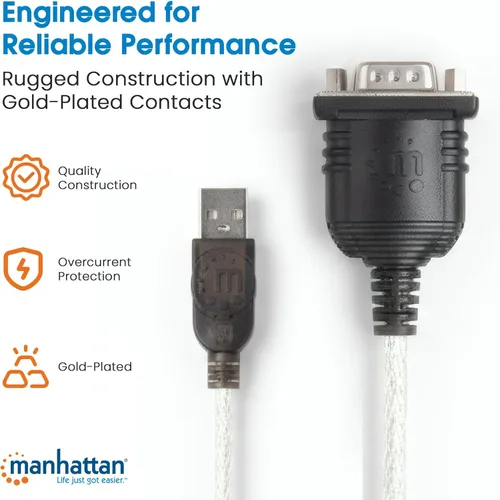 Miniatura 7 de Manhattan El convertidor USB a serie conecta un dispositivo serie a un puerto USB (205146) Adaptador serie USB-A a DB9 RS232 con cable de 18